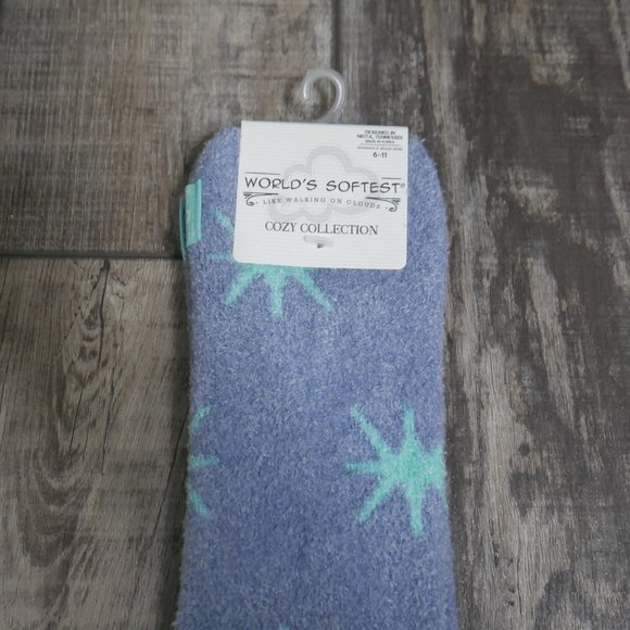 Worlds Softest Socks Cozy Stars Crew Womens Size 6-11 Starburst Cool Blue NWT - Picture 3 of 4